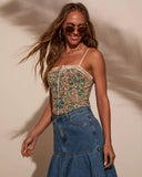 Rema Floral Bustier Metallic Trim Top