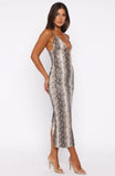 Shes A Queen PU Midi Dress Tan Snake