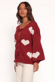 Nadine All Over Heart Tie Front Cardigan Wine