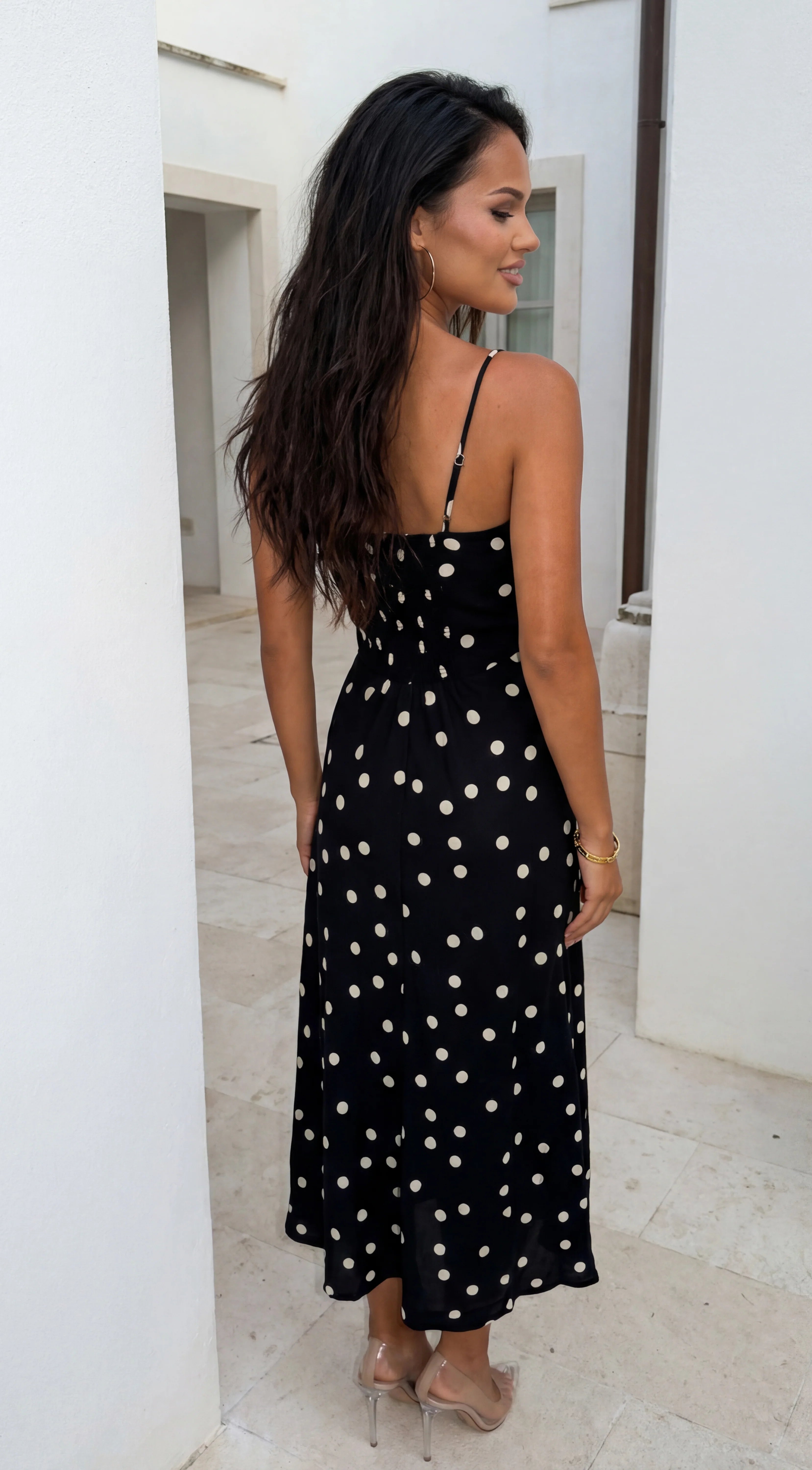 Romelia Polka Dot Maxi Dress Black
