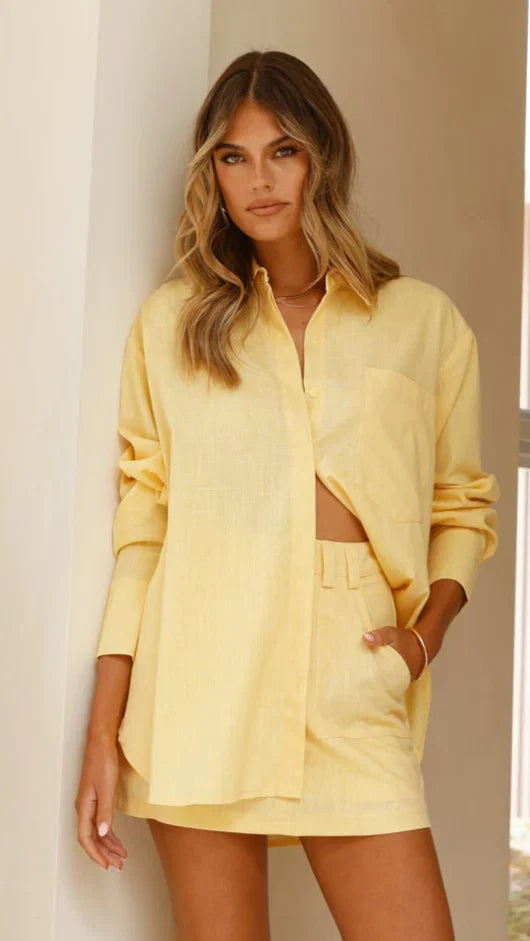 Charla Button Up Top Yellow