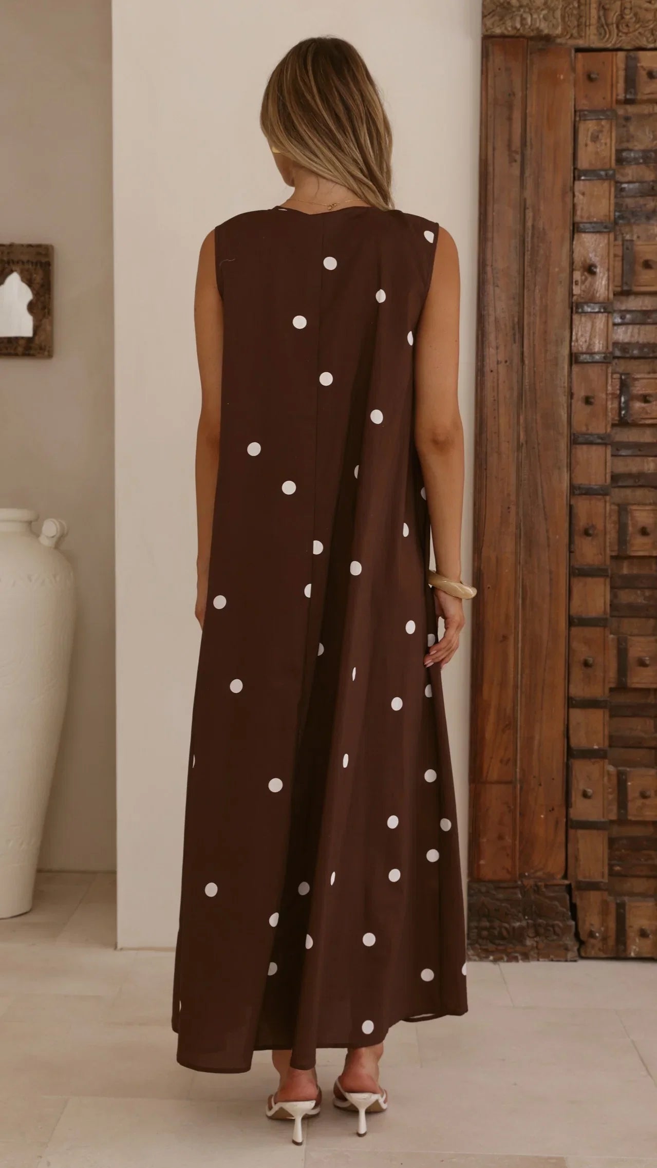 Scout Maxi Dress Chocolate White Polka