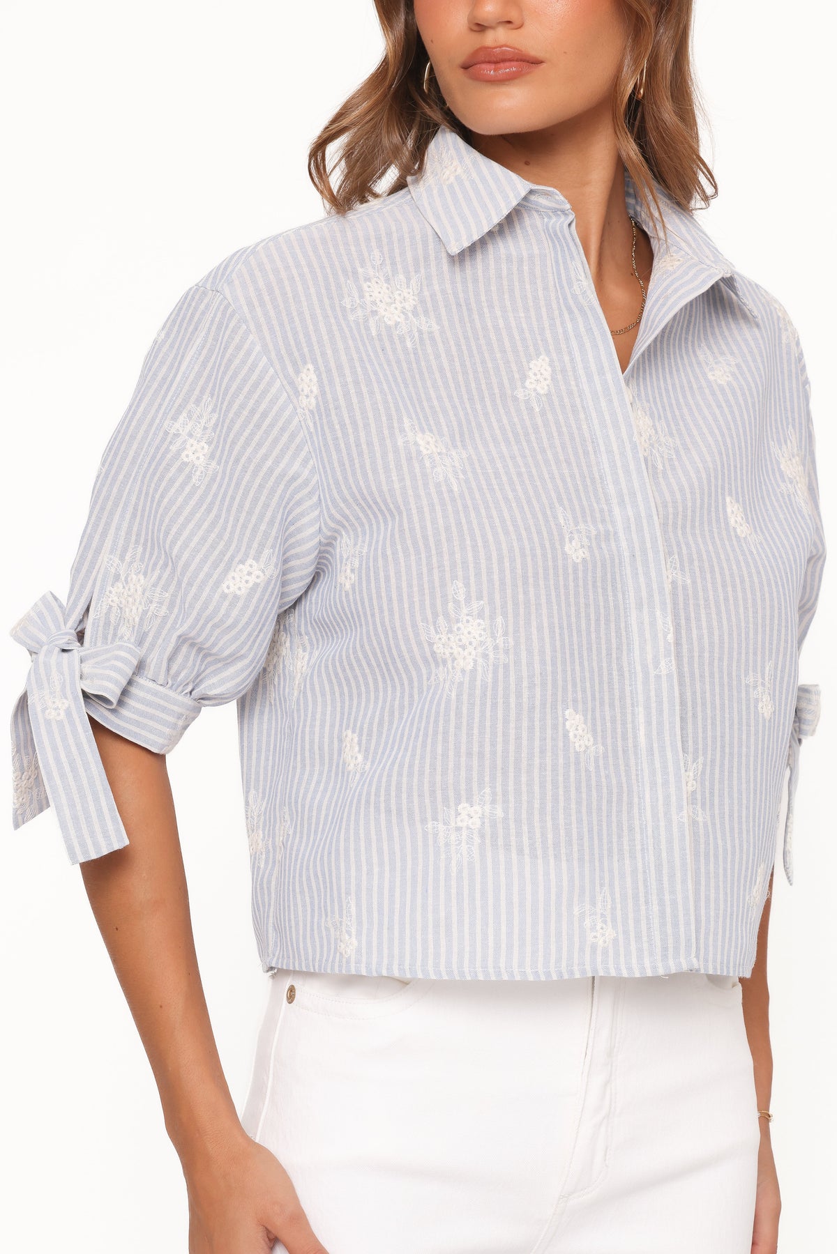Floriana Tie Sleeve Shirt Blue Stripe