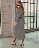 Dimarco Striped Pocketed Belted Midi Dress