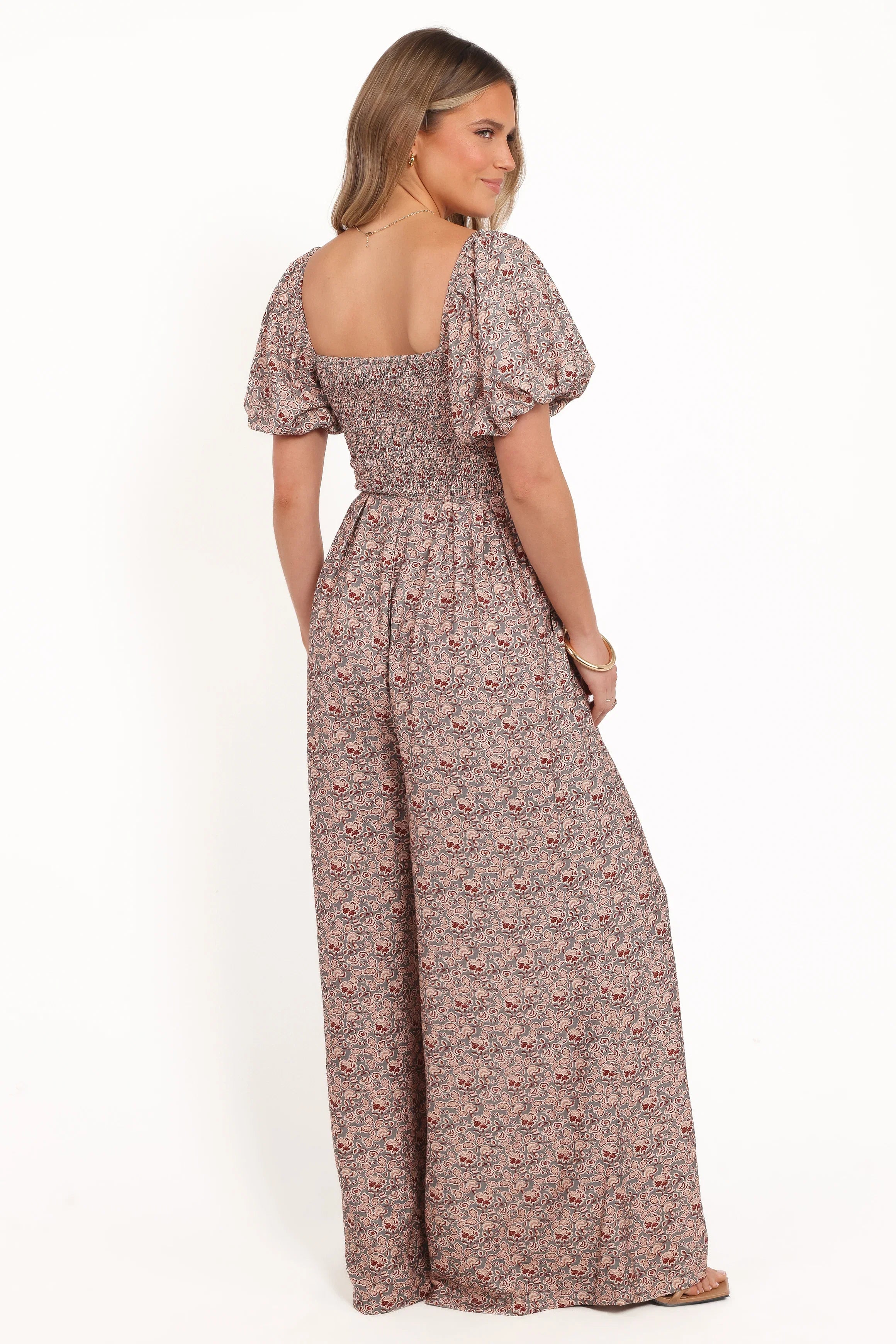 Jayda Puff Sleeve Jumpsuit Grey Floral