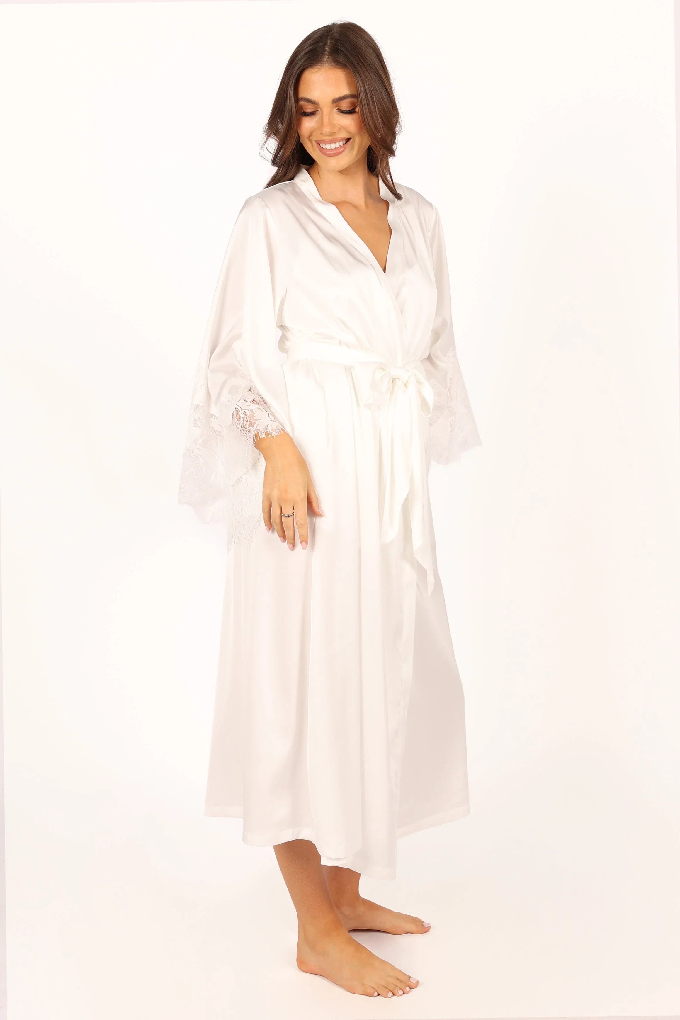 Darani Full Length Lace Trim Robe Ivory