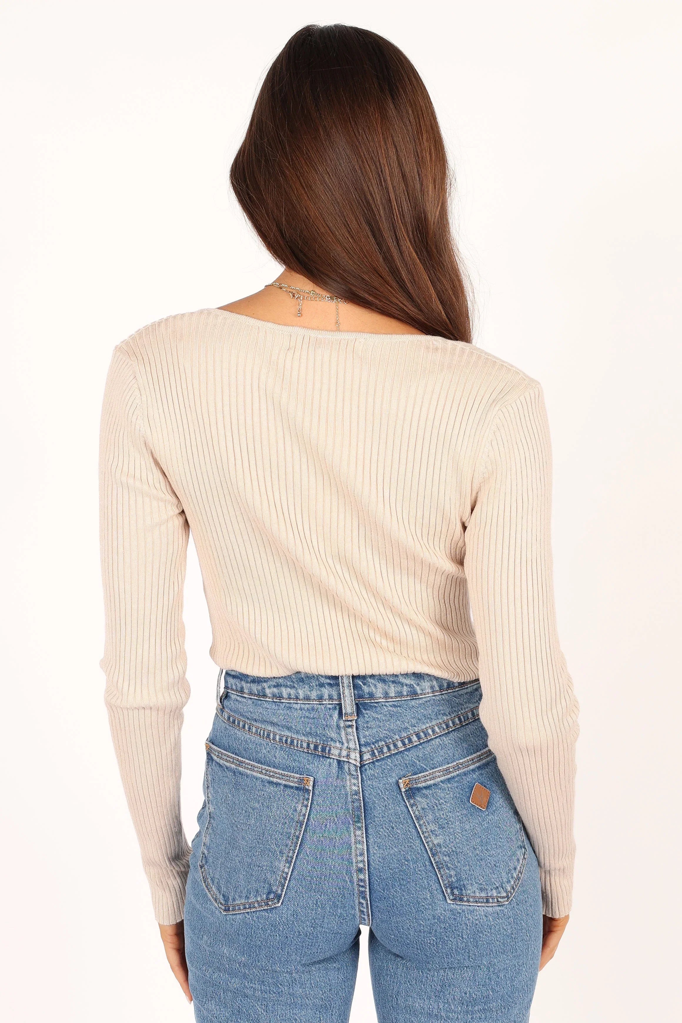 Shani Ribbed Knit Top Oatmeal