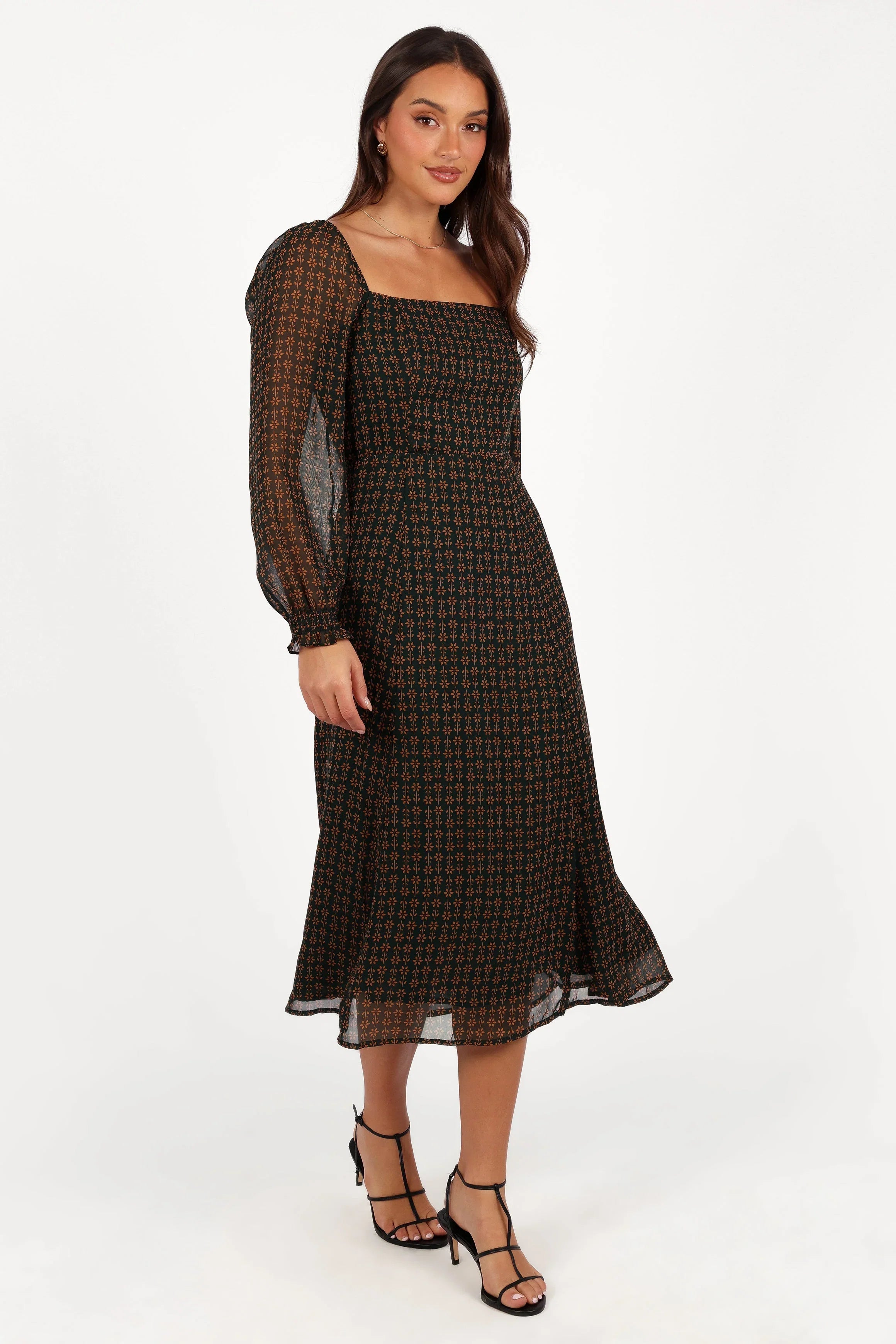 Ettie Long Sleeve Midi Dress Pine Tan