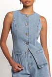 Almana Denim Short Set Medium Blue