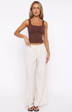 Office Romance Wide Leg Pants White Beige Stripe