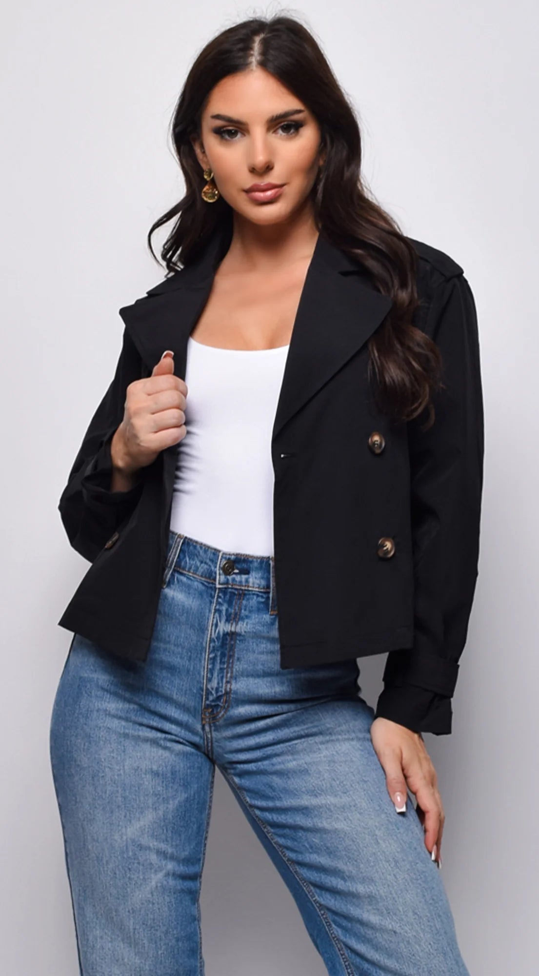 Devin Cropped Trench Jacket Black