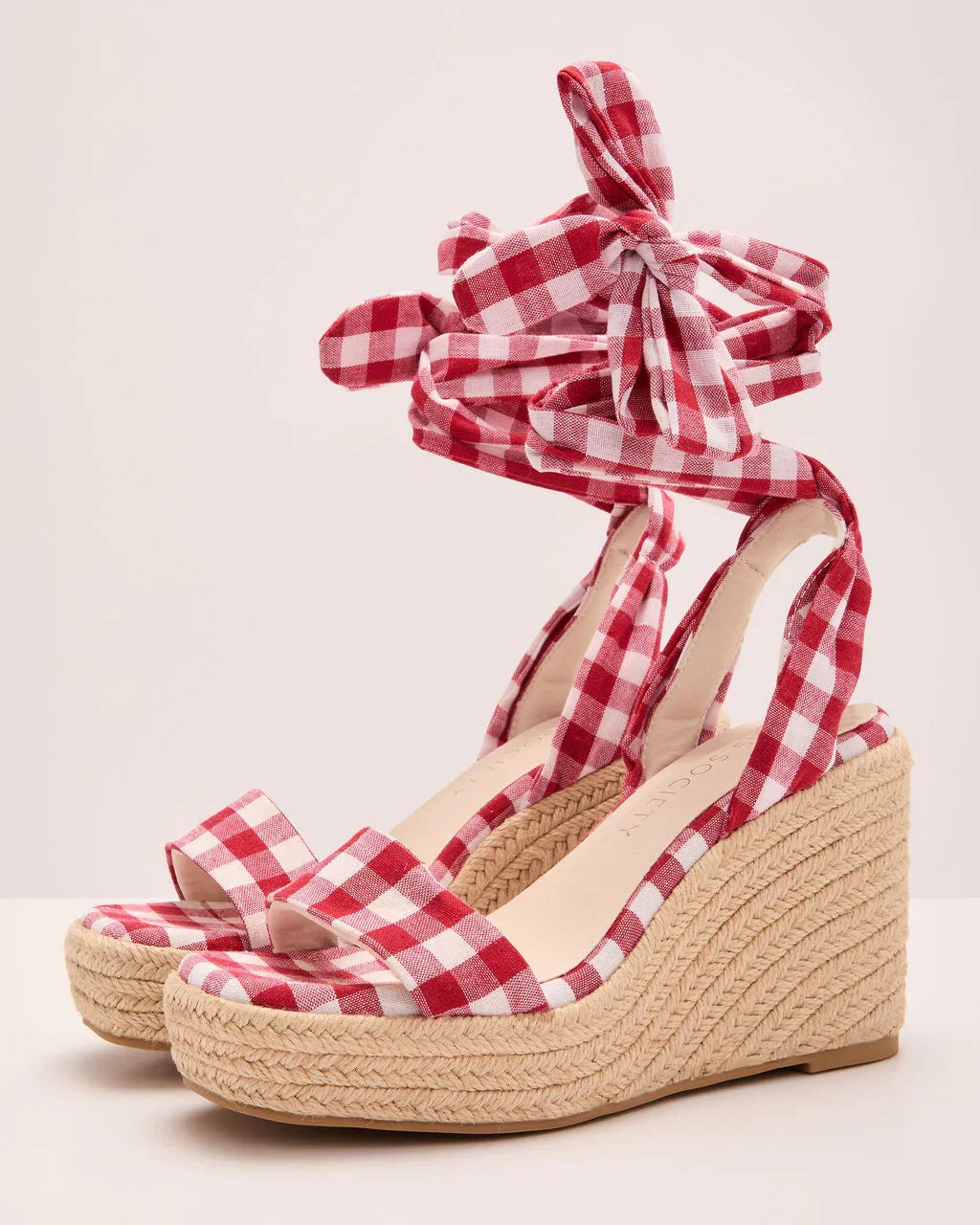 Sun Muse Gingham Espadrille Wedge Sandals