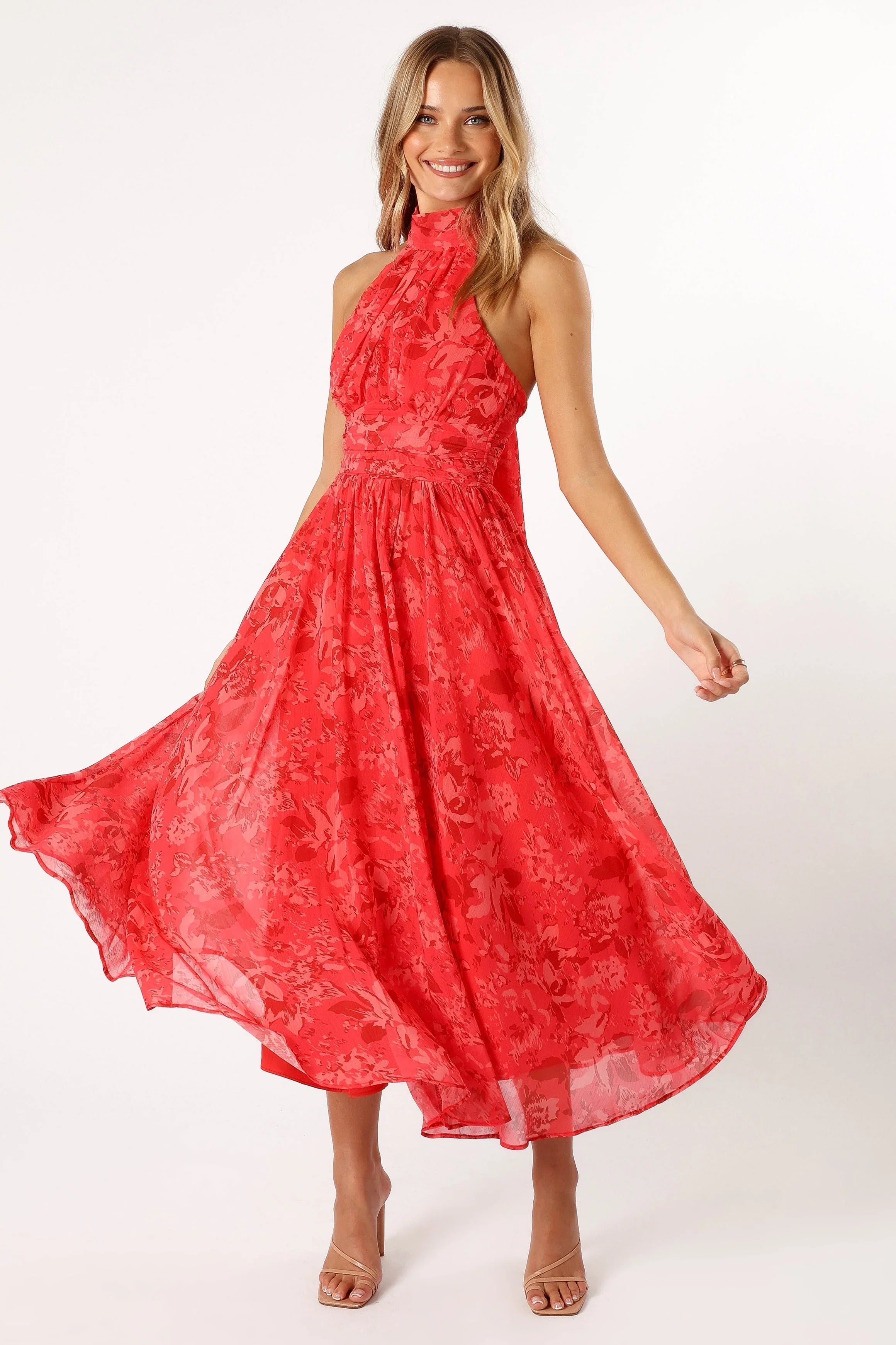Primrose Halterneck Maxi Dress Red Floral