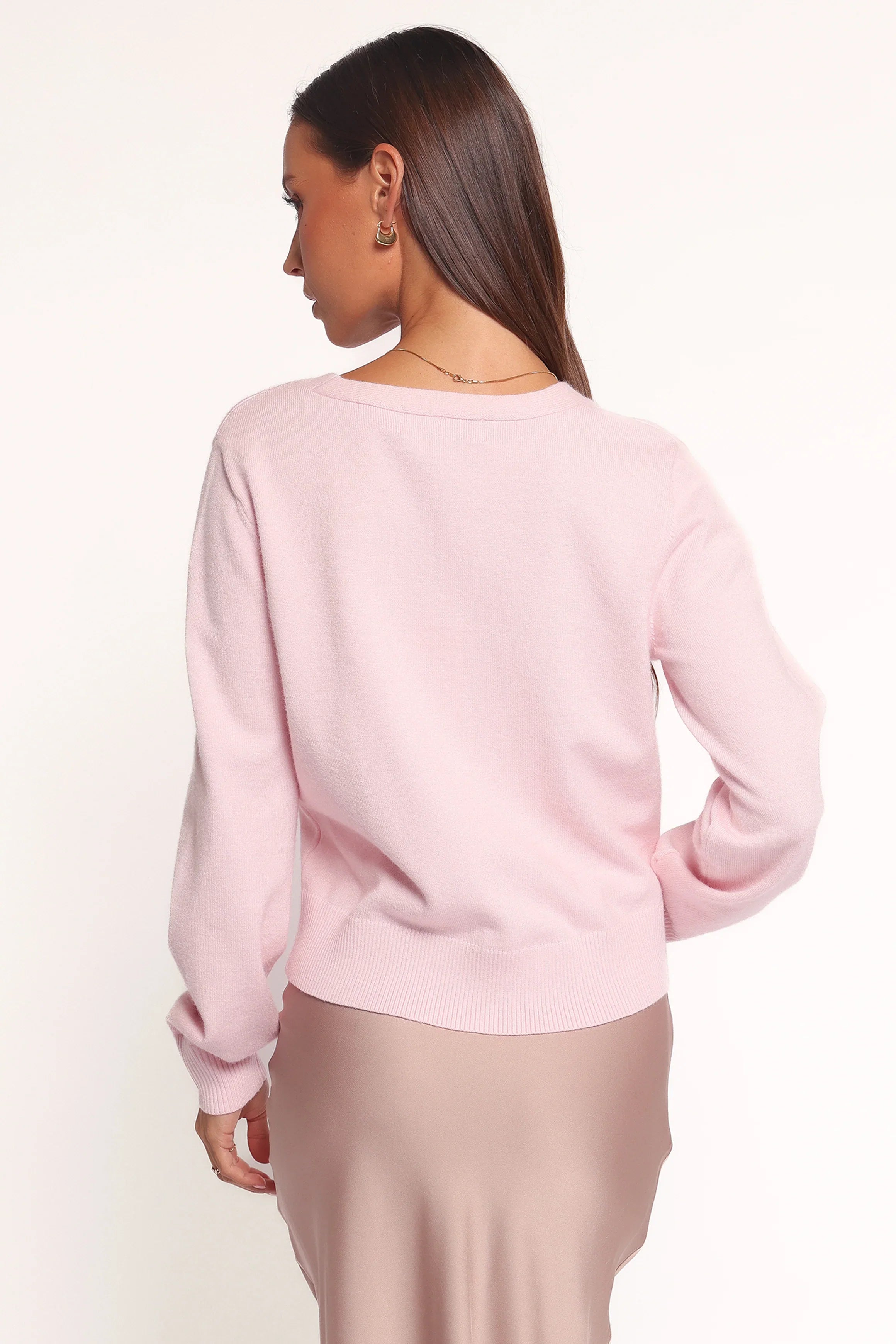 Josey Bow Button Cardigan Light Pink