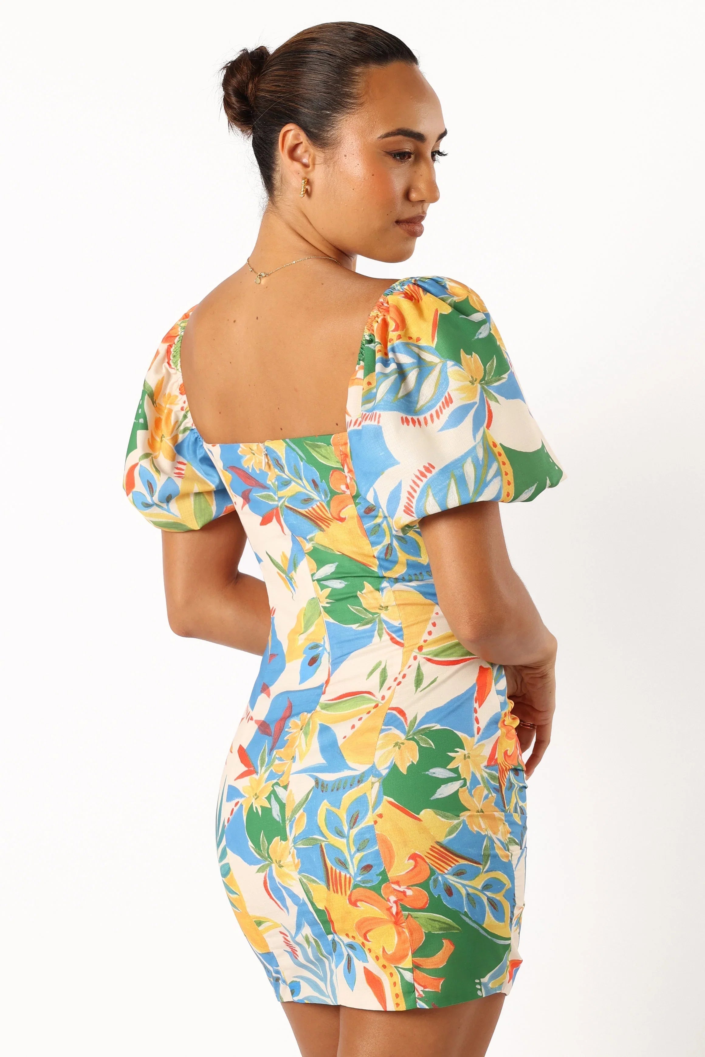 Harriet Puff Sleeve Mini Dress Malta Print