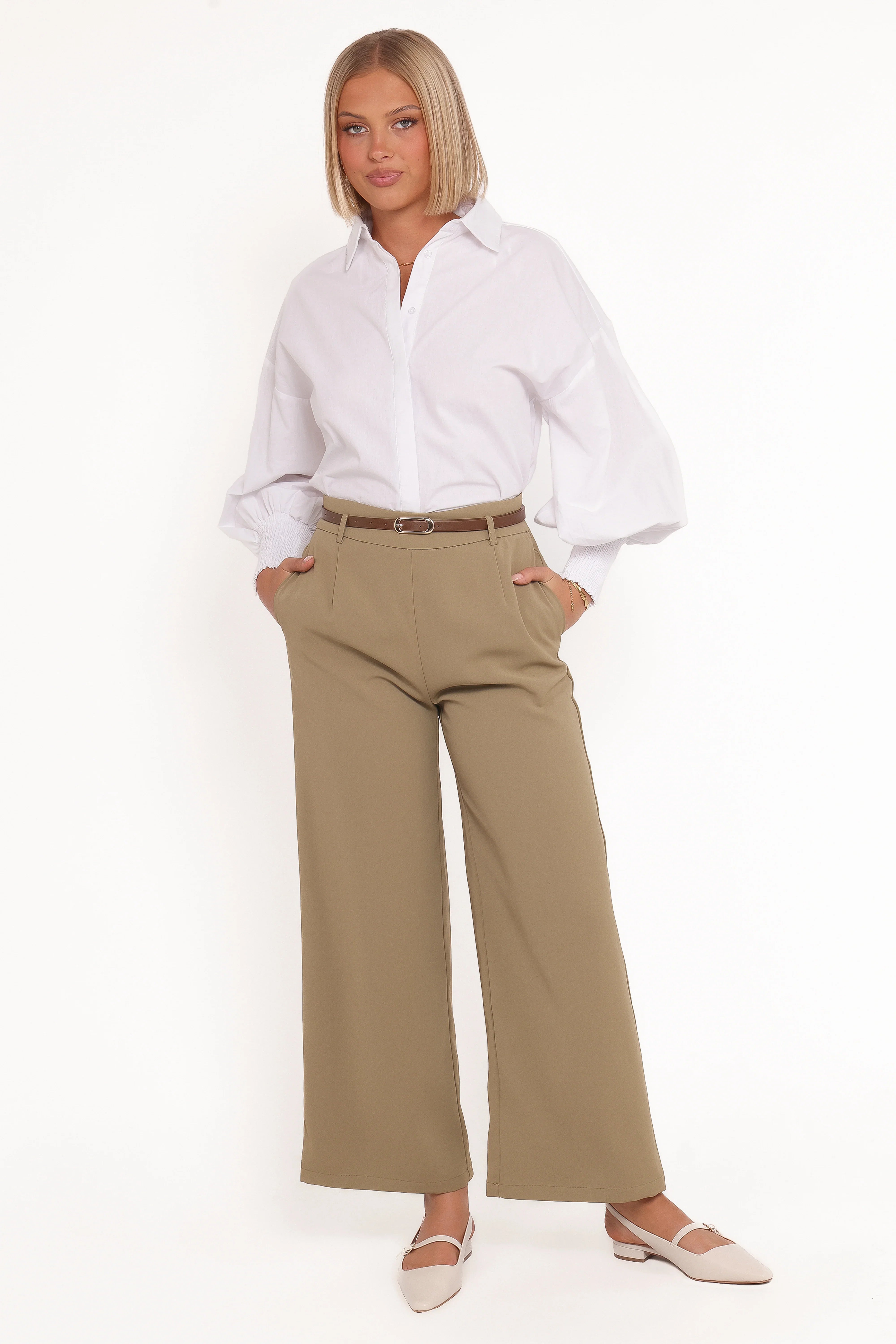 Ceres Belted Wide Leg Pant Olive