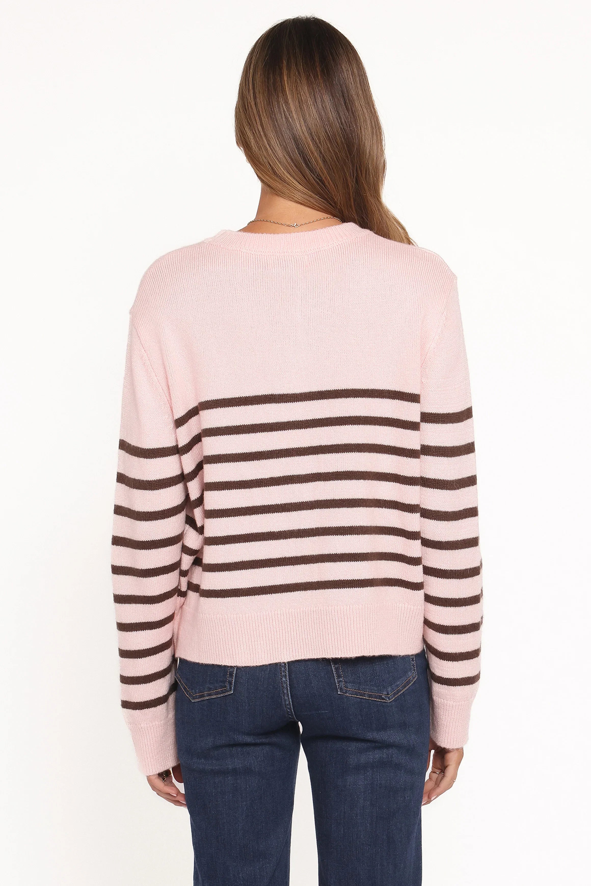 Eleanora Striped Knit Pullover Sweater Pink