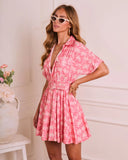 Breezy Lane Belted Palm Print Mini Shirt Dress