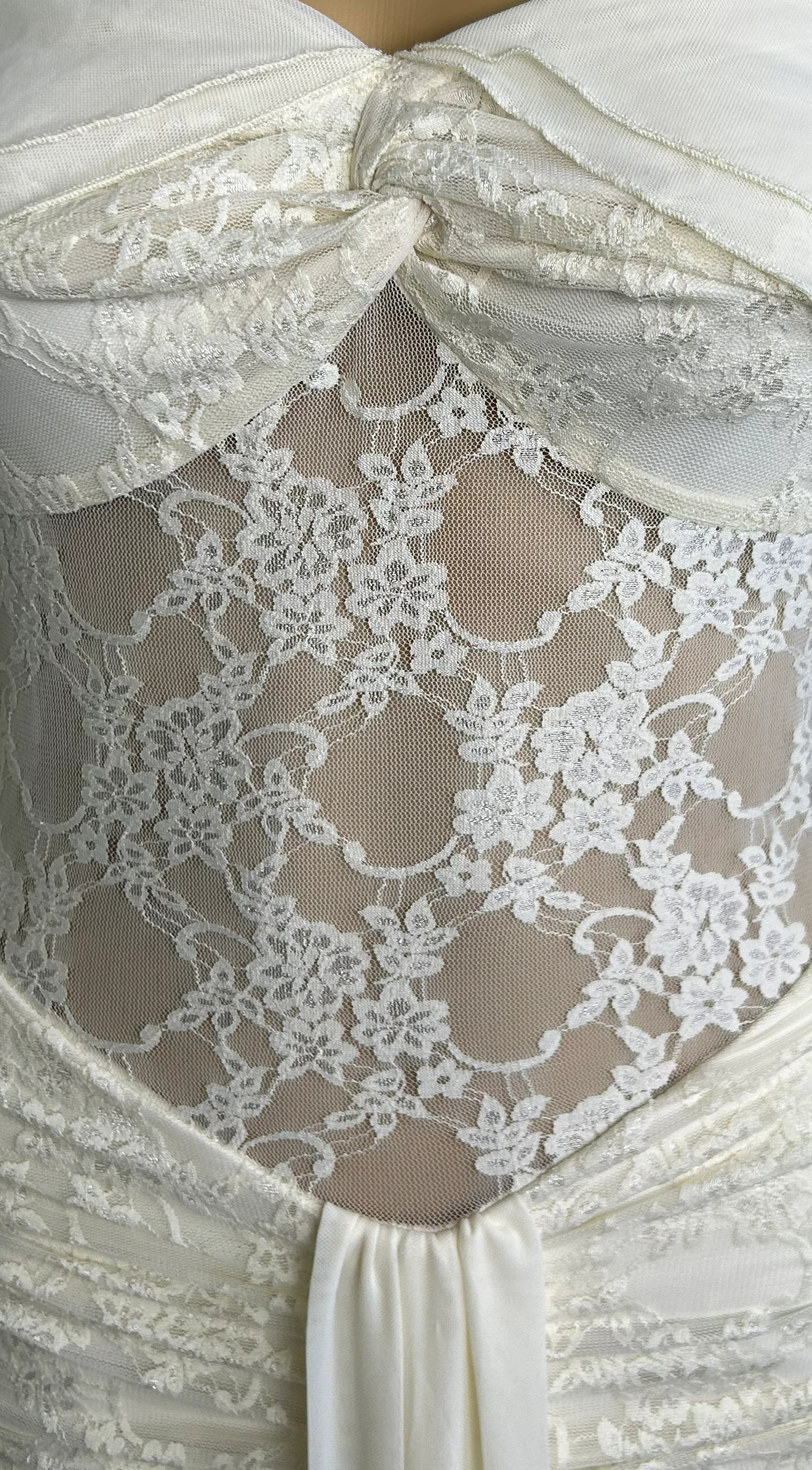 Elarisse Lace Mesh Maxi Dress Cream White