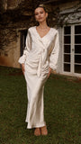 Ivy Long Sleeve Tie Front Maxi Dress Champagne