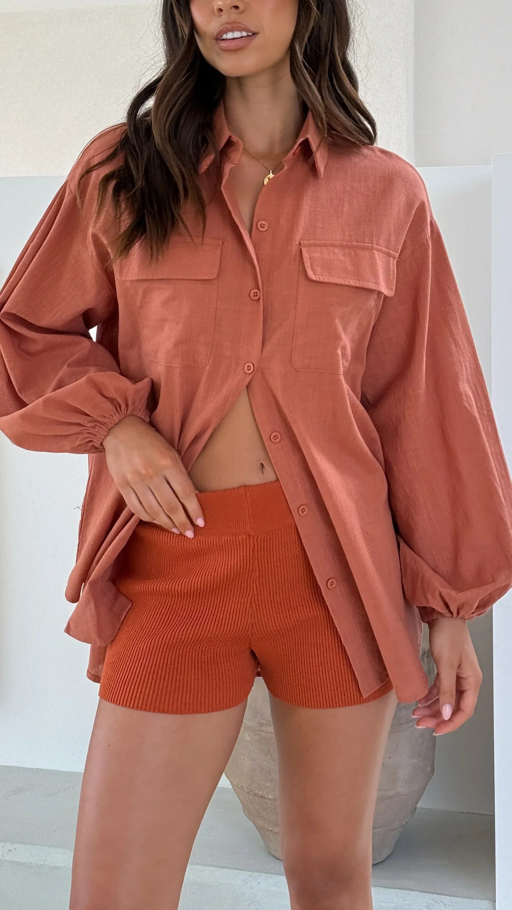 Bianca Oversized Button Up Shirt Rust