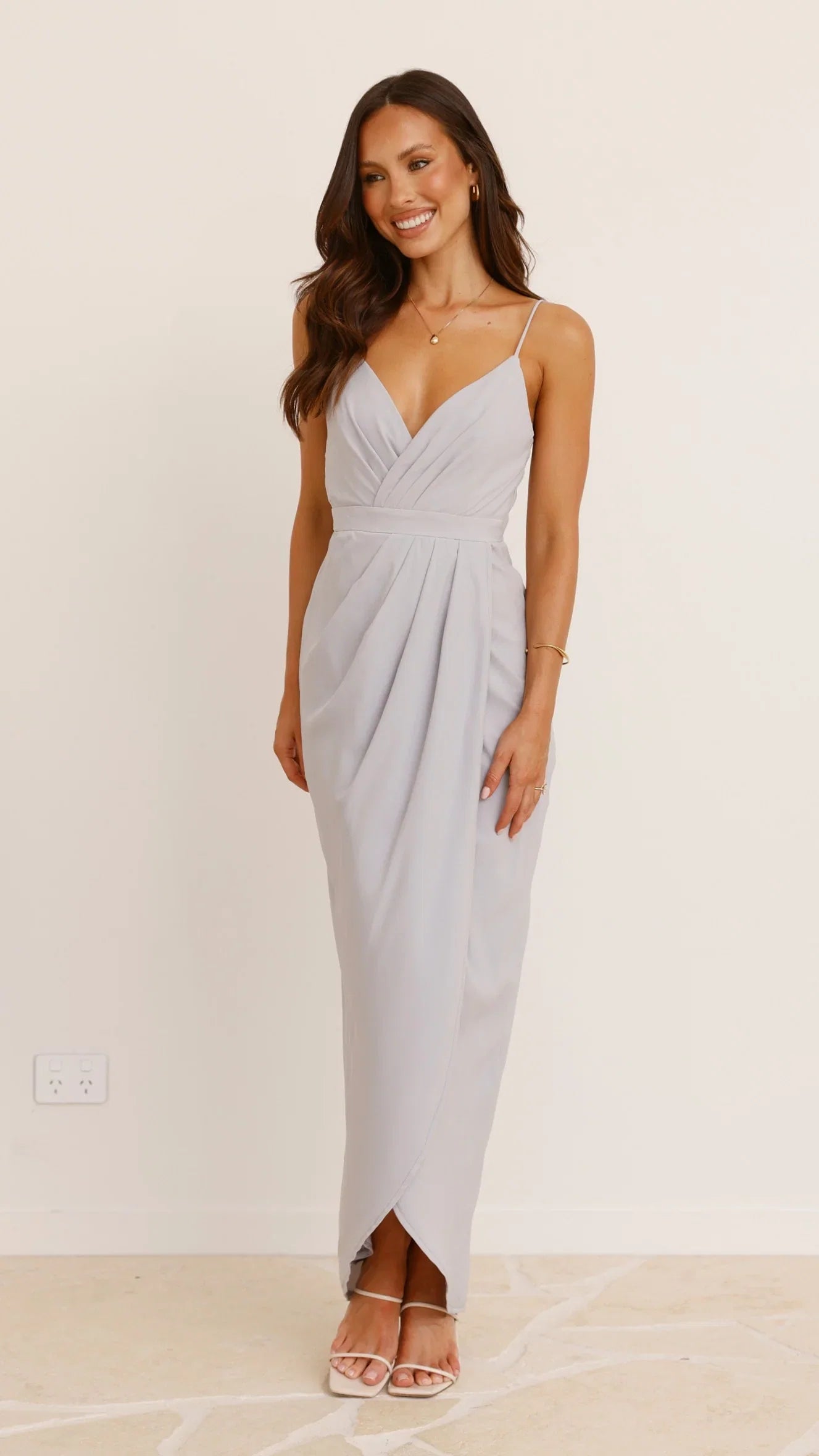 Charlotte Draped Maxi Dress Silver
