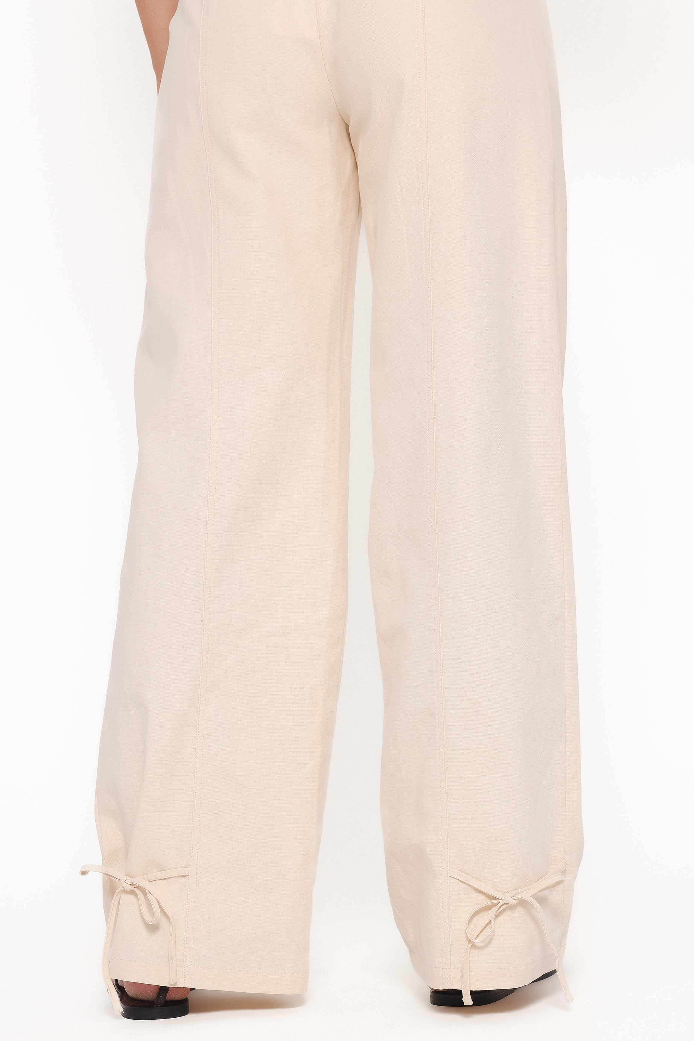 Asher Tie Detail Tapered Leg Pants Cream
