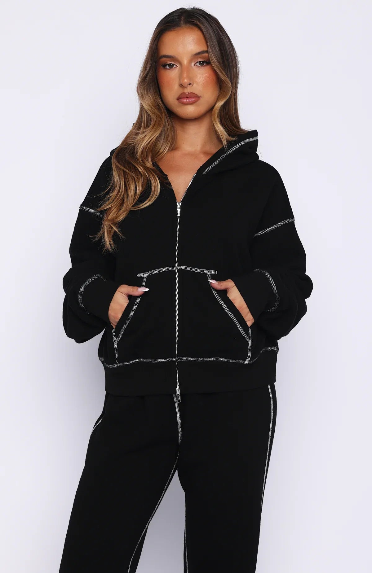 Flashing By Boxy Zip Front Hoodie Black