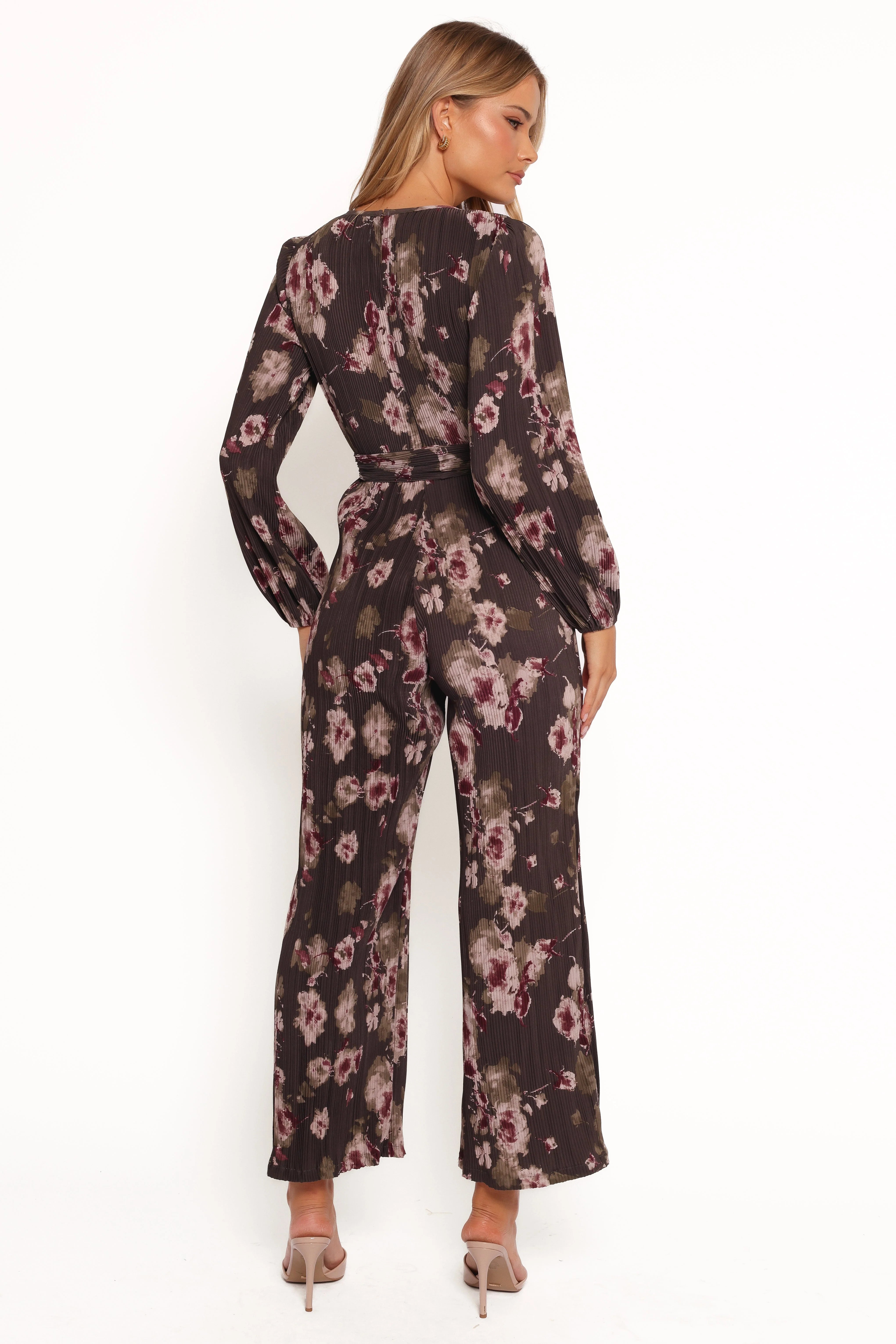 Solange Plisse Jumpsuit Steel Grey Floral