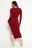 Irene Long Sleeve Midi Dress Wine