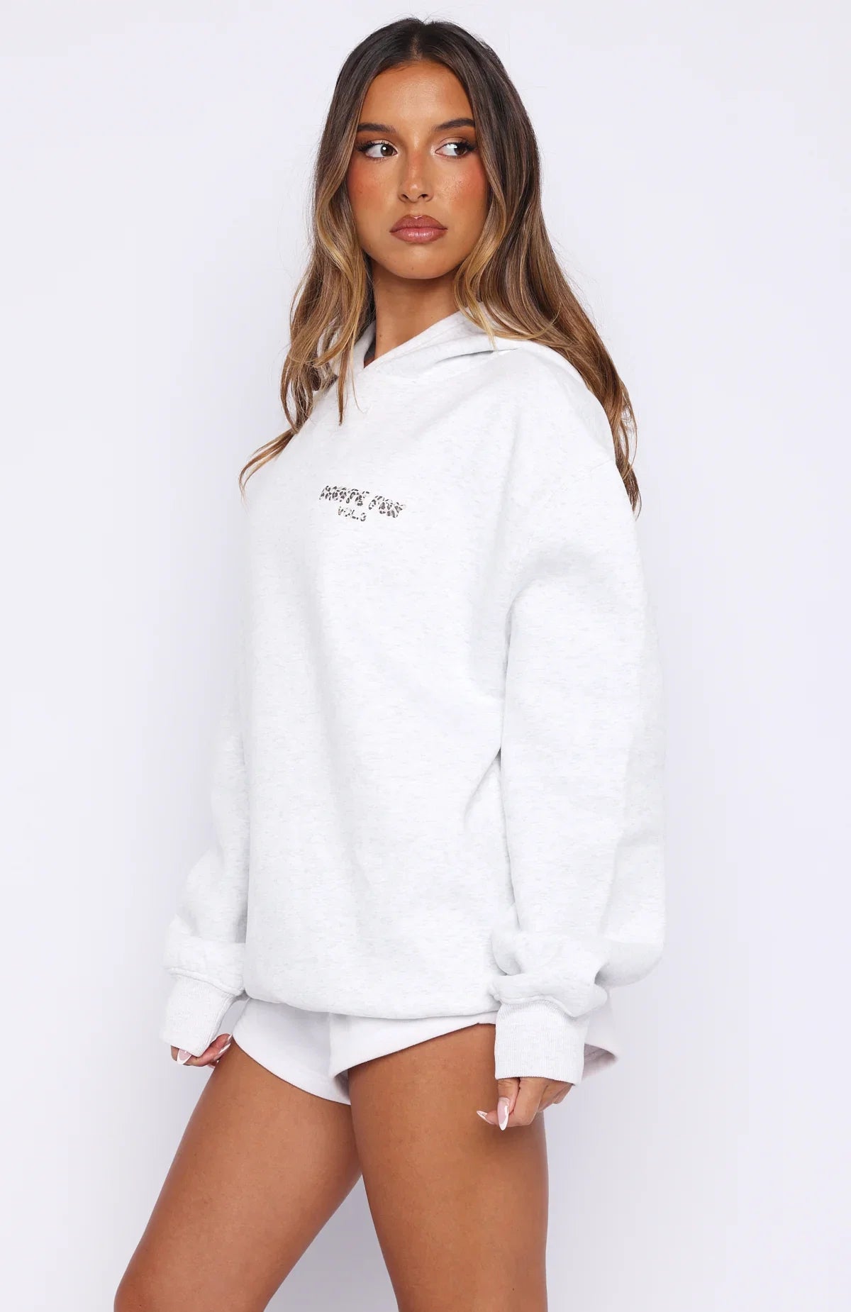 Offstage Printed Oversized Hoodie Grey Marle Leopard
