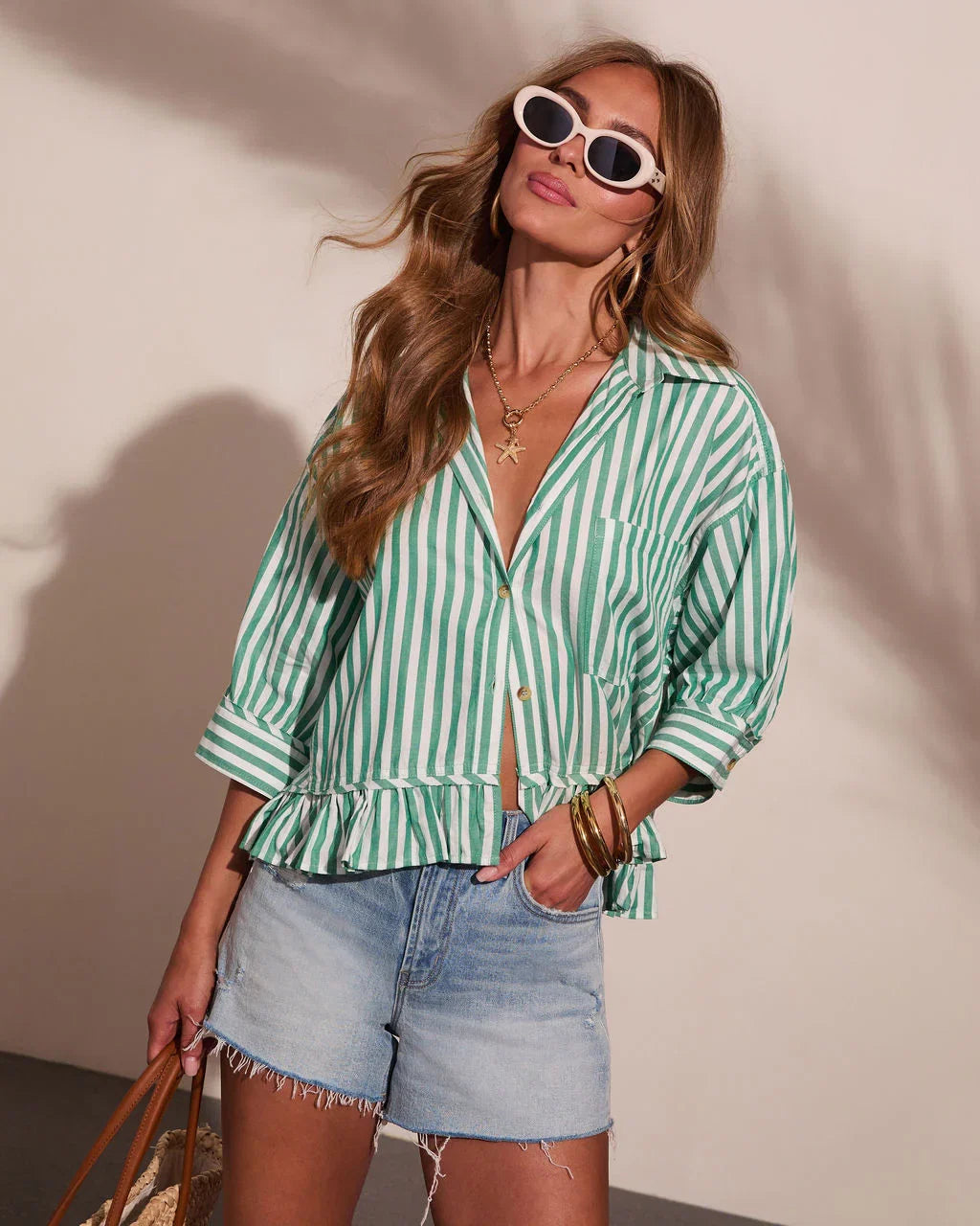 Harbor Honey Striped Cotton Button Down Top