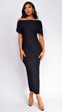 Lucretia One Shoulder Ribbed Midi Dress Black