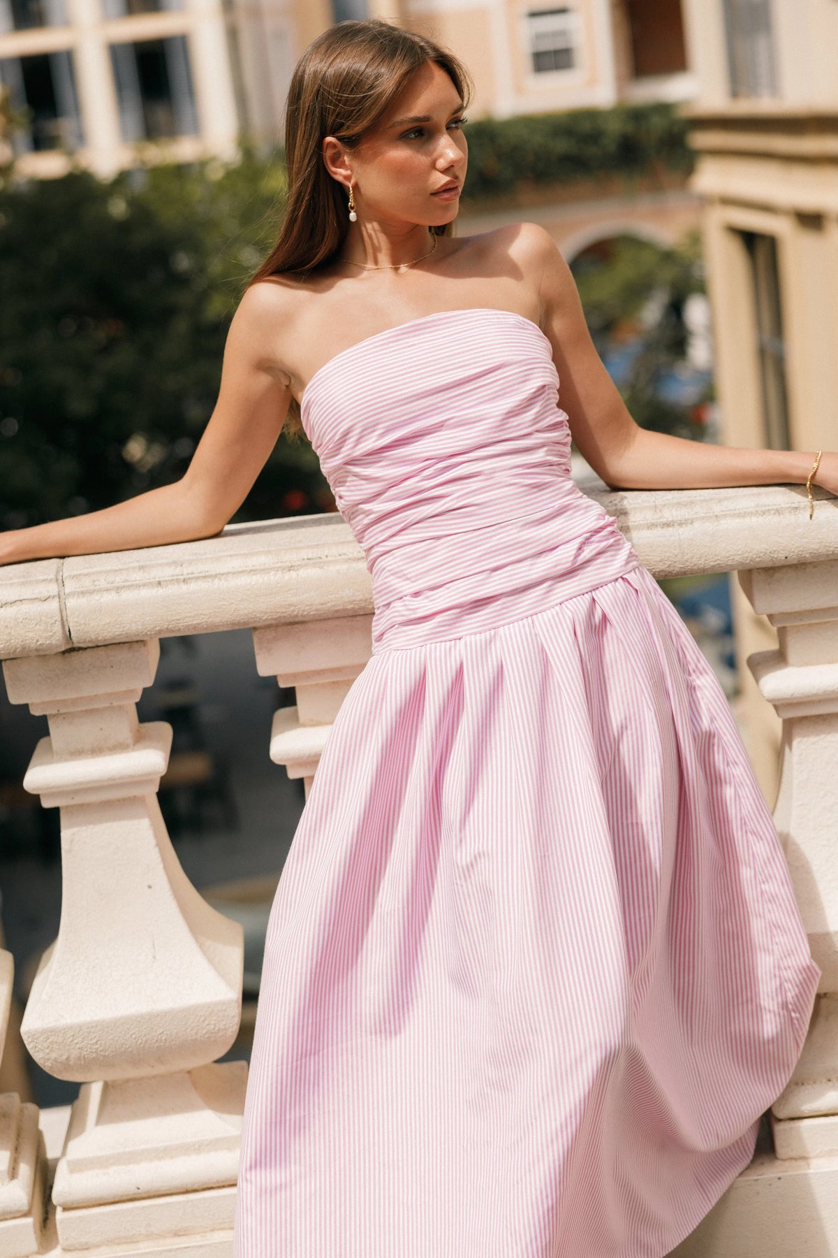 Avalee Strapless Maxi Dress Pink Stripe