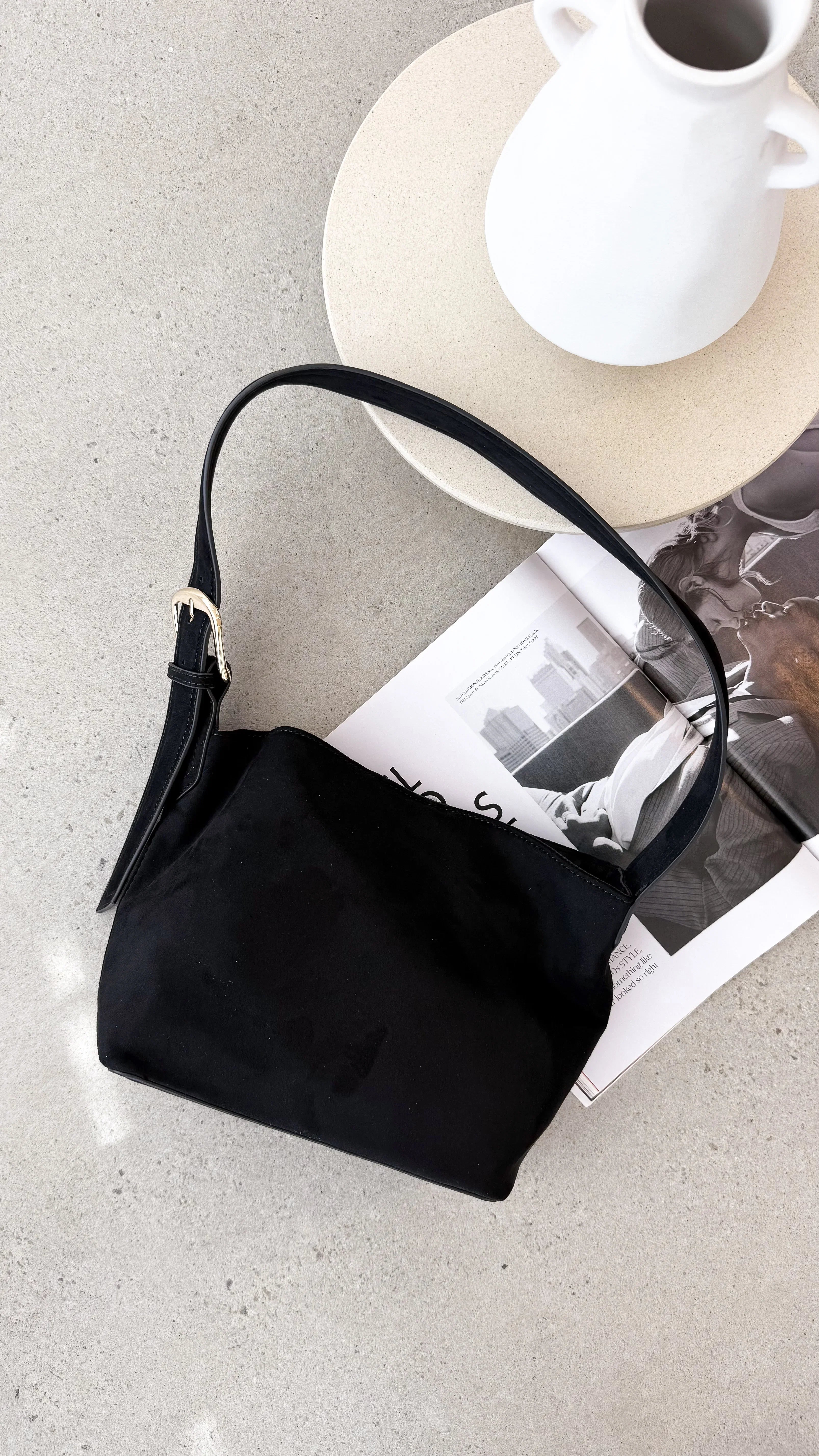 Freya Shoulder Bag Black Suede