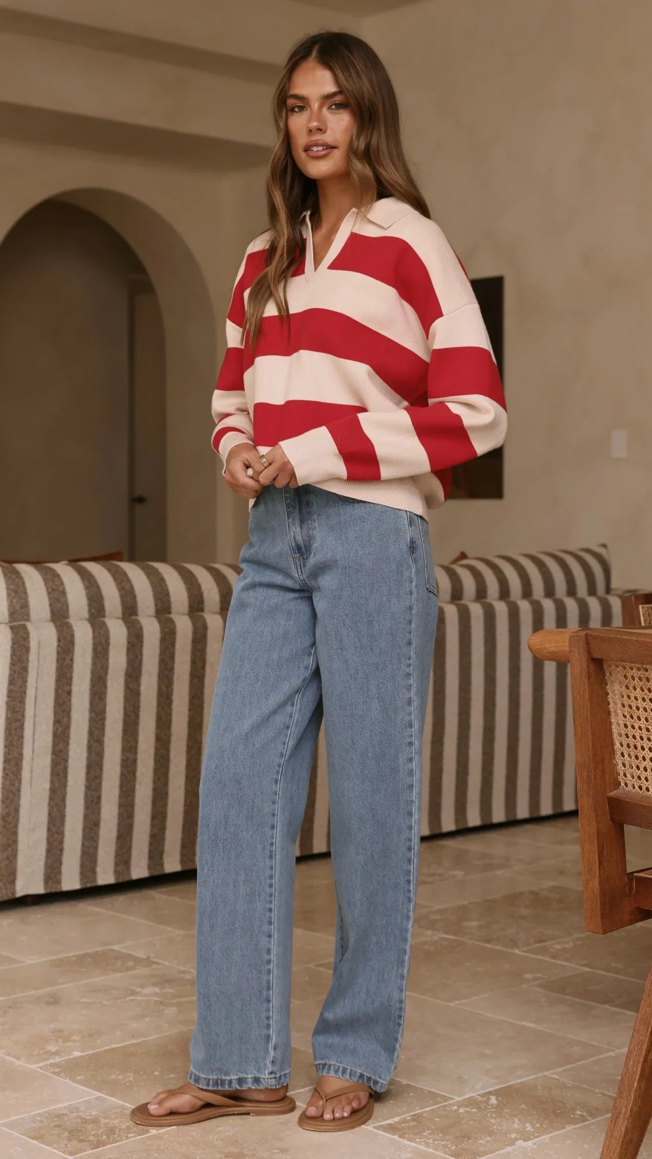 Kodi Sweater Red Beige Stripe