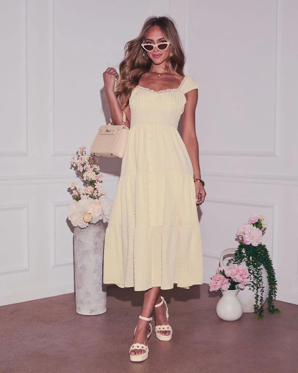 Zoella Tiered Ruffled Shoulders Maxi Dress