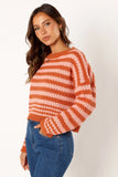 Yasmin Striped Crewneck Knit Sweater Orange Pink