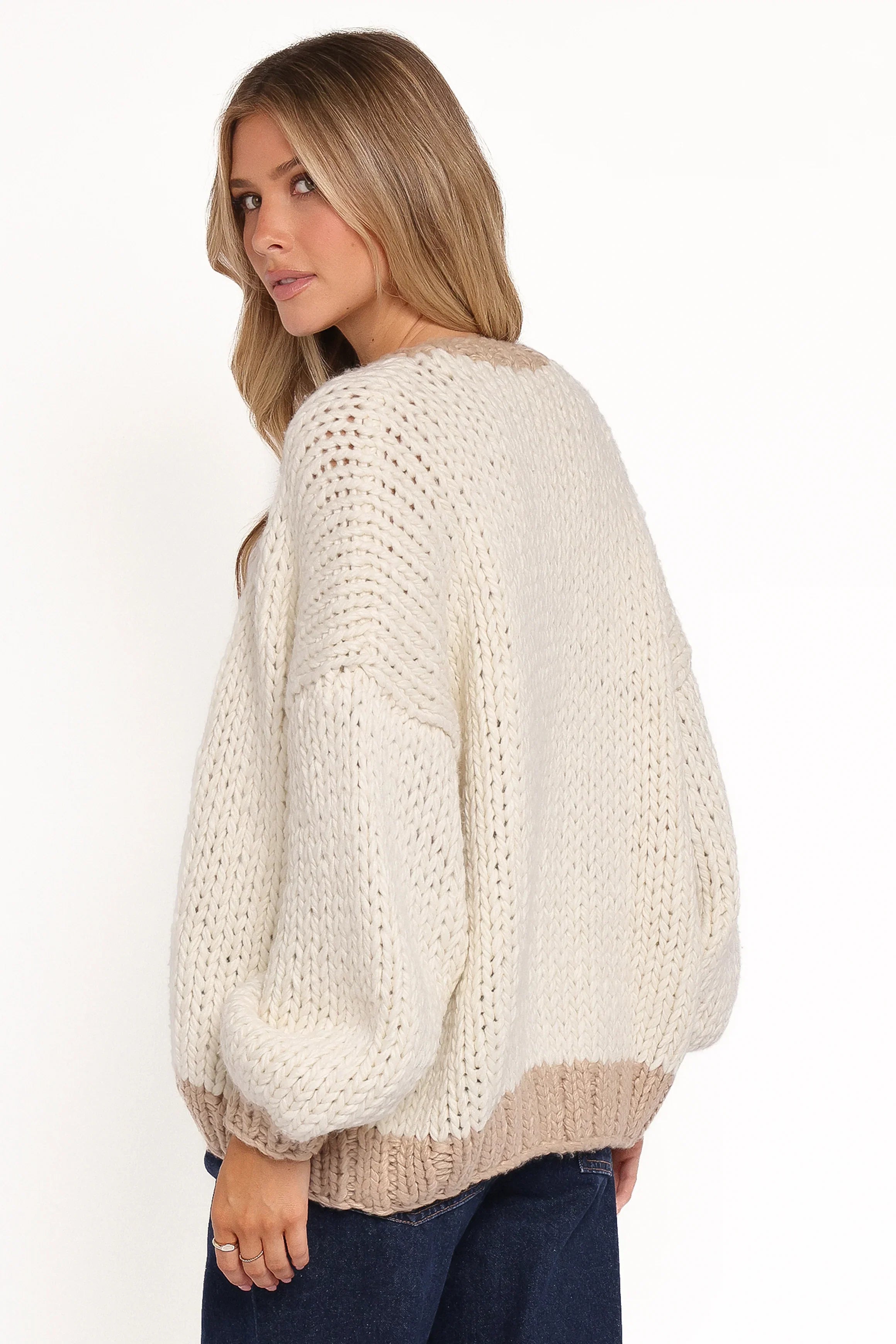 Anige Contrast Trim Cardigan Cream