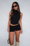 Lets Catch Up Fold Over Booty Shorts Black