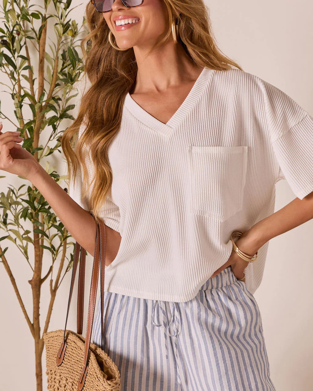 Megan Rib Knit Short Sleeve Top