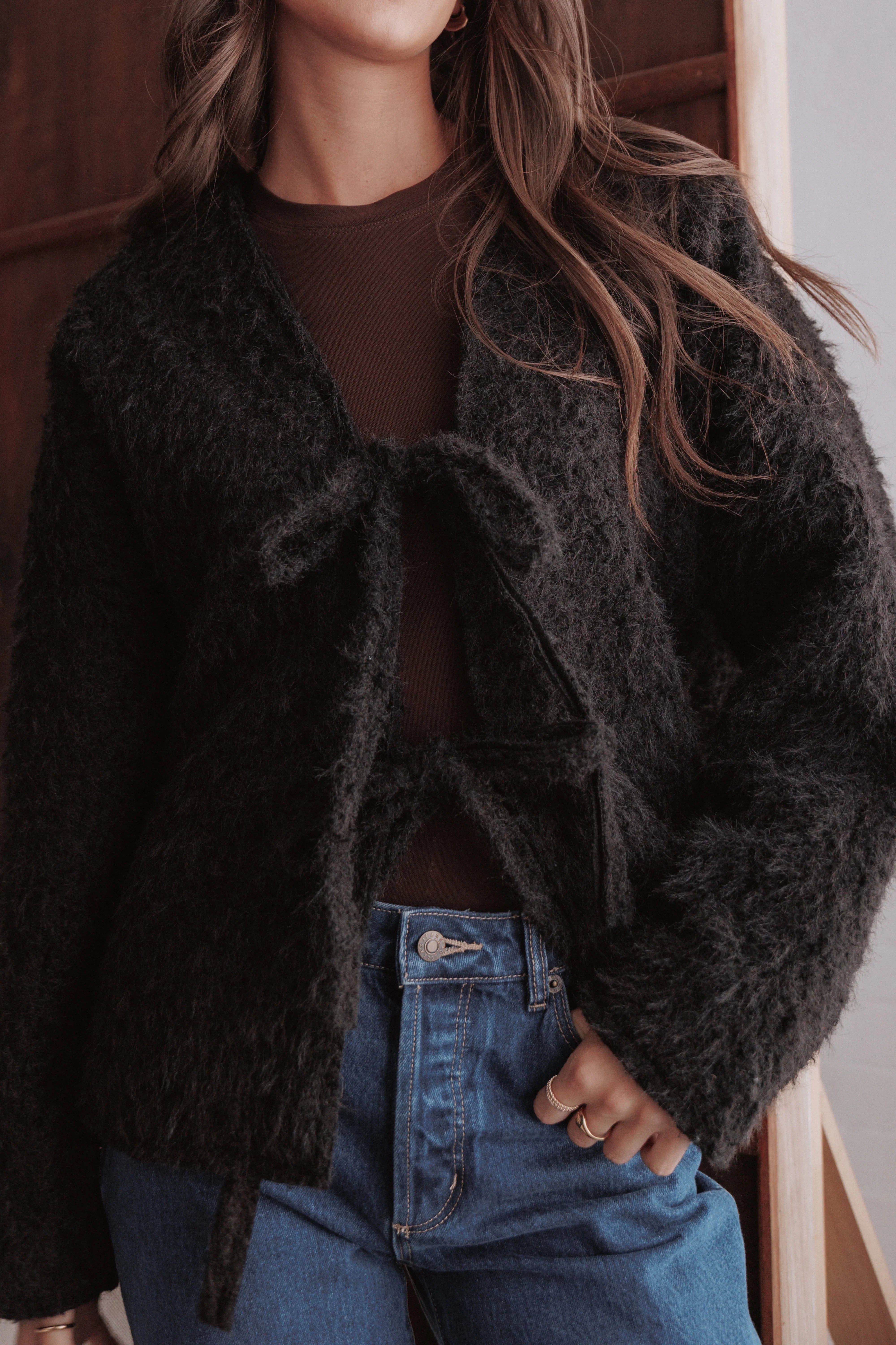 Kimmy Bow Oversized Cardigan Black