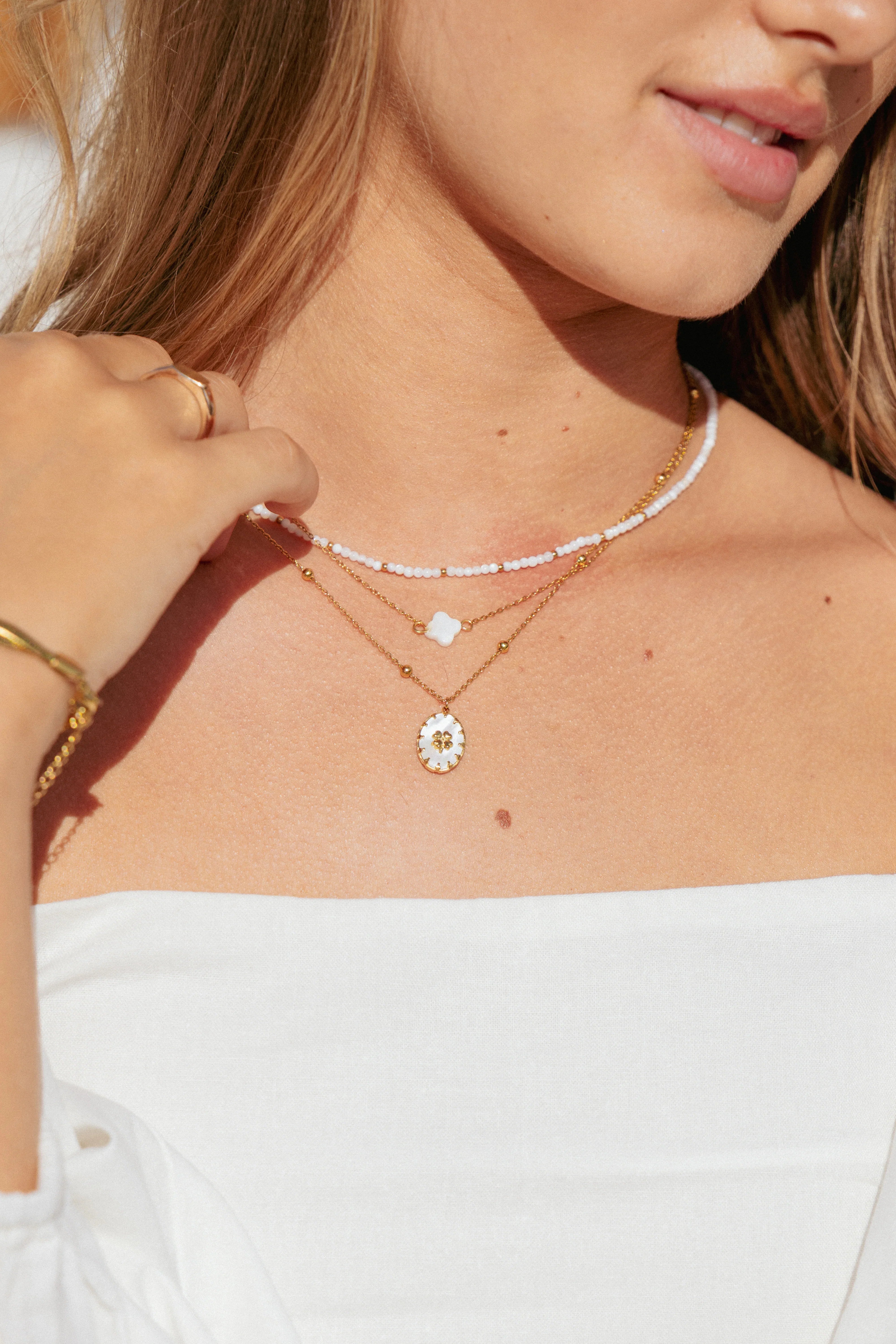 Goldie Necklace Gold White