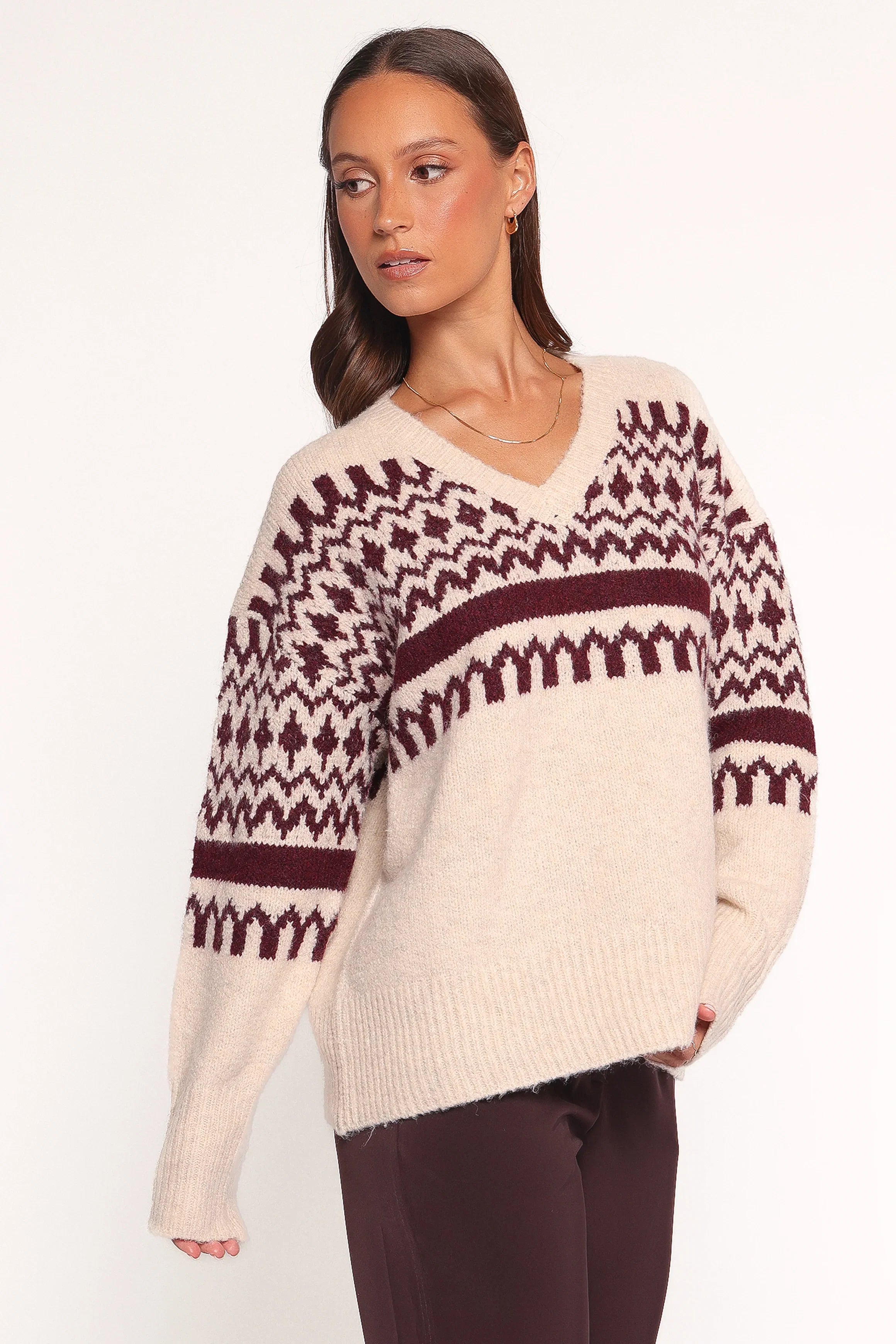 Astrid Sweater Beige Cherry