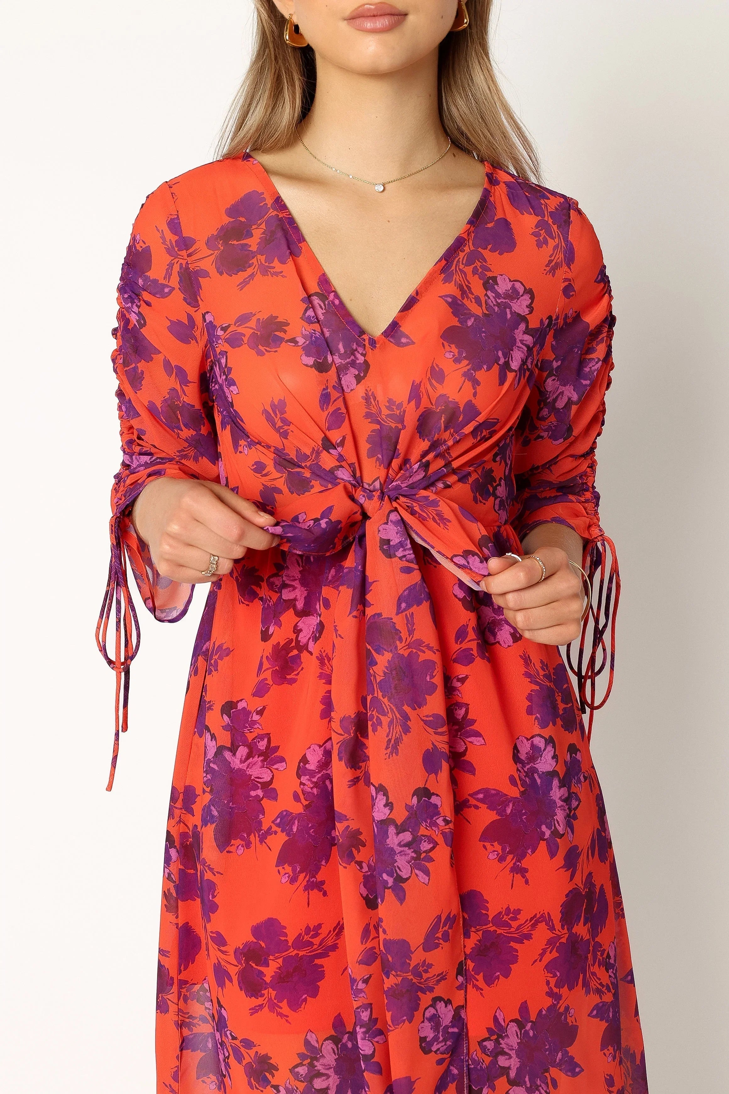 Hallie Midi Floral Dress Red Wine