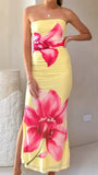 Brittani Strapless Maxi Dress Yellow Pink