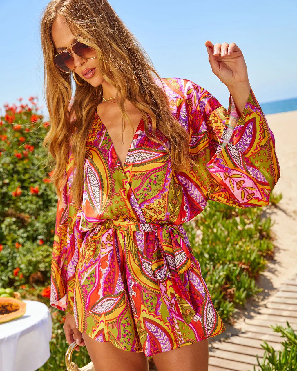 Palm Canyon Satin Tie Waist Romper
