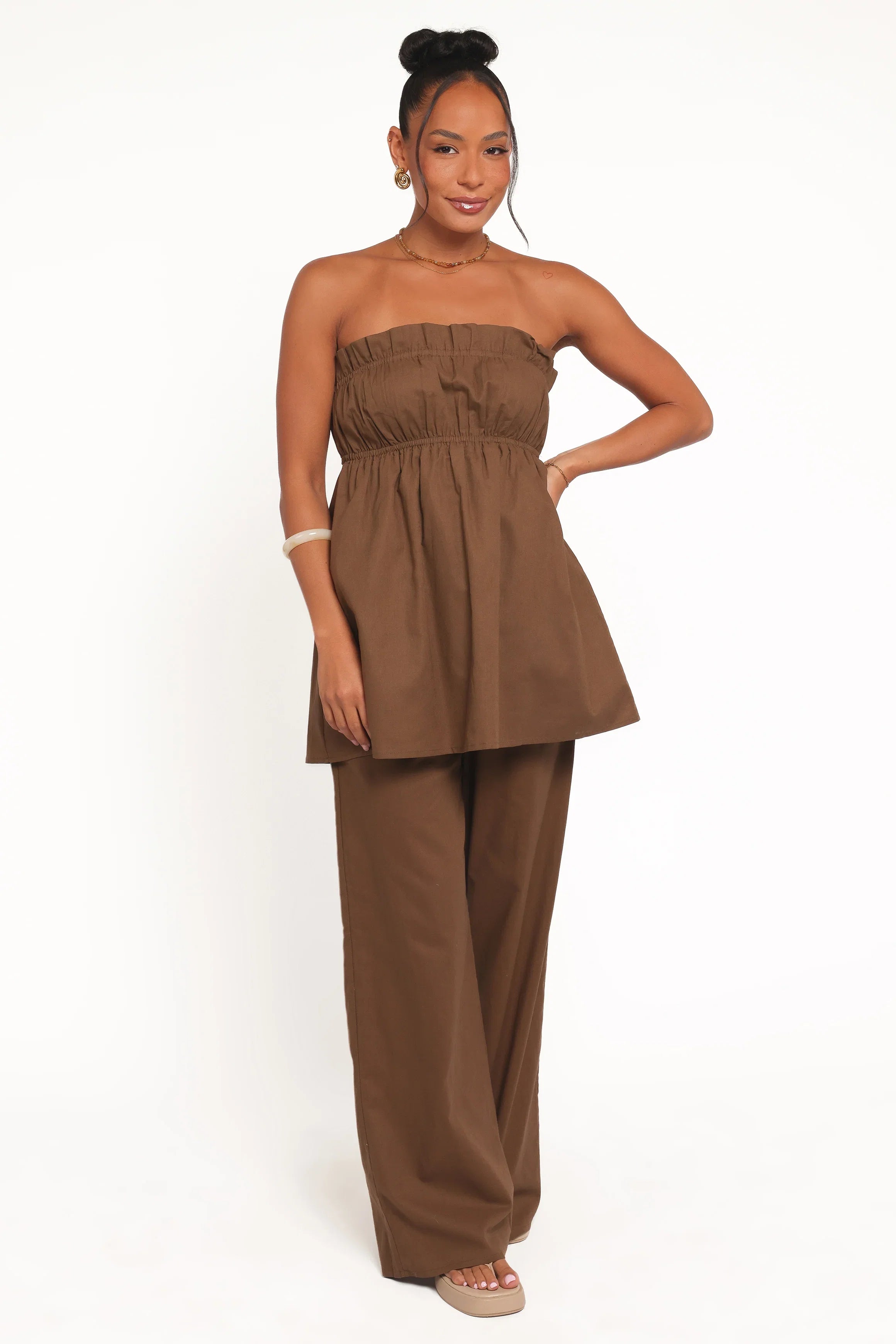 Ember Strapless Tunic Top Brown