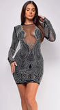 Nuria Black Mesh Rhinestone Mini Dress