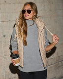 Shelton Pocketed Hooded Faux Leather Puffer Vest